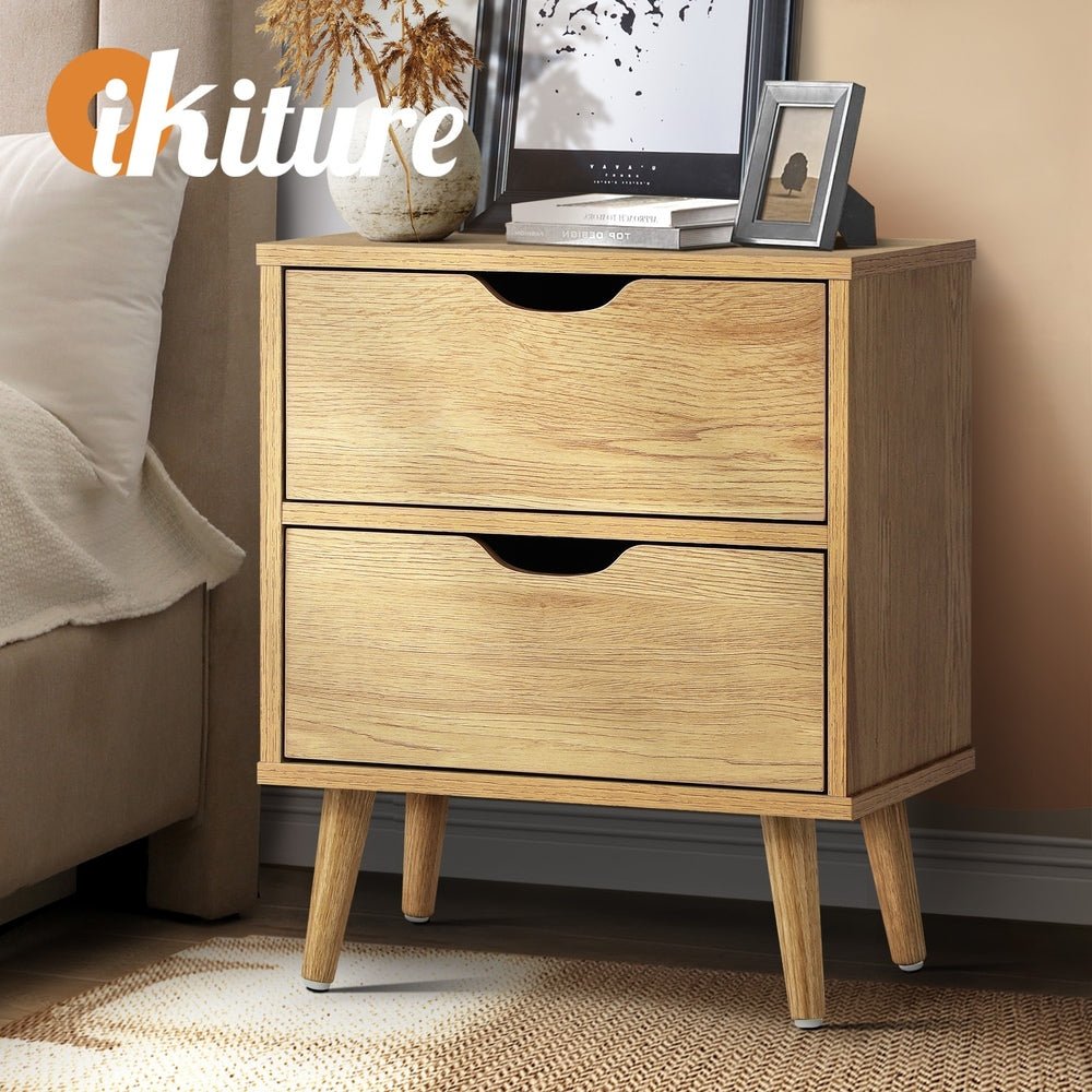 Wooden Bedside Tables with 2 Drawers and Air Gap Handles - Buy Online at Bargain Bay Australia