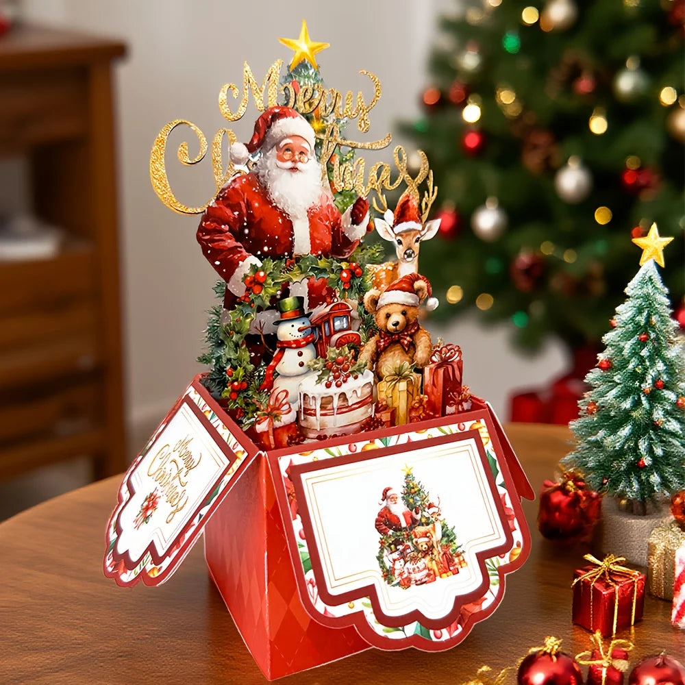 3D Christmas Pop-Up Card – Santa Claus & Reindeer Greeting Card