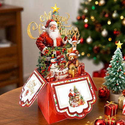 3D Christmas Pop-Up Card – Santa Claus & Reindeer Greeting Card