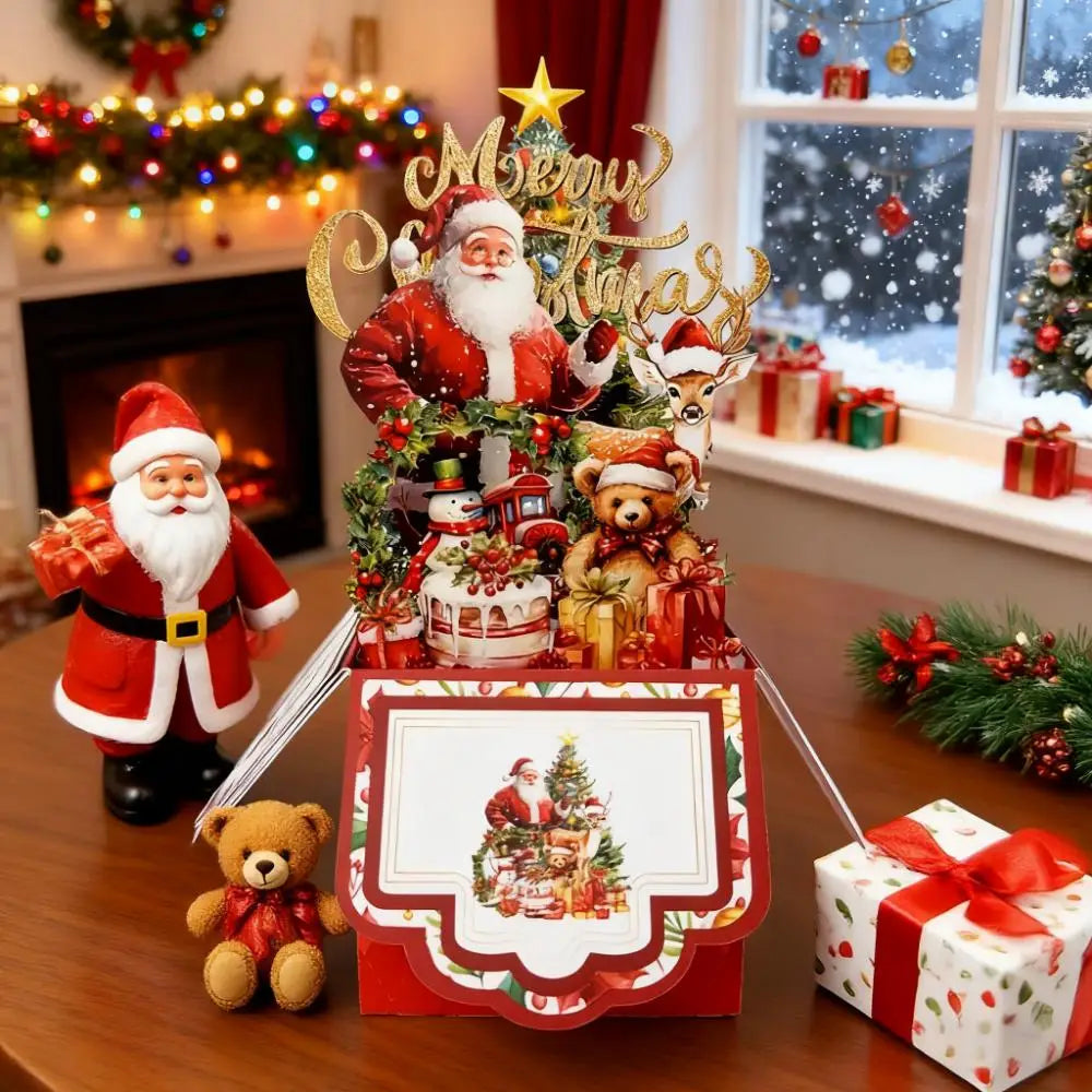 3D Christmas Pop-Up Card – Santa Claus & Reindeer Greeting Card