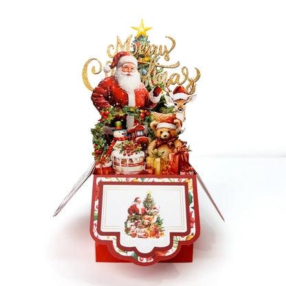3D Christmas Pop-Up Card – Santa Claus & Reindeer Greeting Card