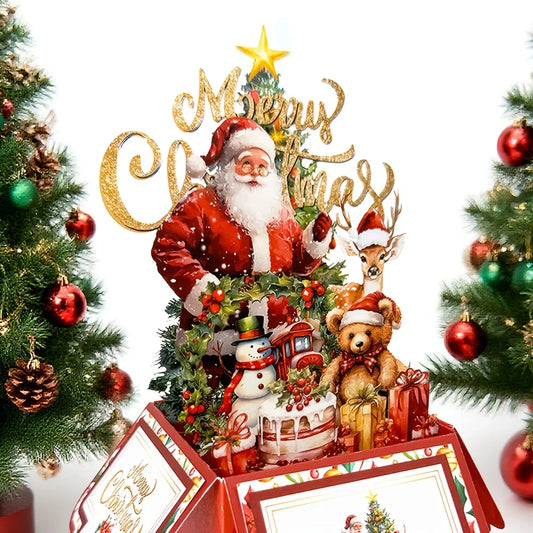 3D Christmas Pop-Up Card – Santa Claus & Reindeer Greeting Card