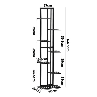 7 - Tier Bamboo Plant Stand Staggered Shelves Black - Buy Online at Bargain Bay Australia