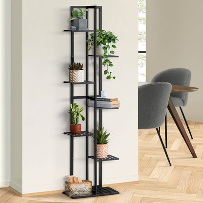 7 - Tier Bamboo Plant Stand Staggered Shelves Black - Buy Online at Bargain Bay Australia