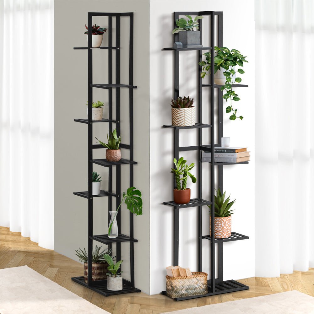 7 - Tier Bamboo Plant Stand Staggered Shelves Black - Buy Online at Bargain Bay Australia