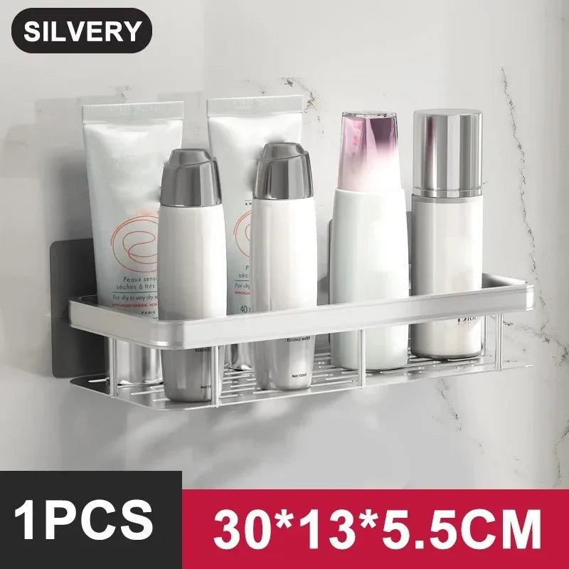 Aluminum Alloy Bathroom & Kitchen Shelf – No-Drill Shampoo & Storage Rack