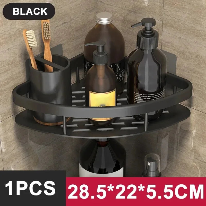 Aluminum Alloy Bathroom & Kitchen Shelf – No-Drill Shampoo & Storage Rack