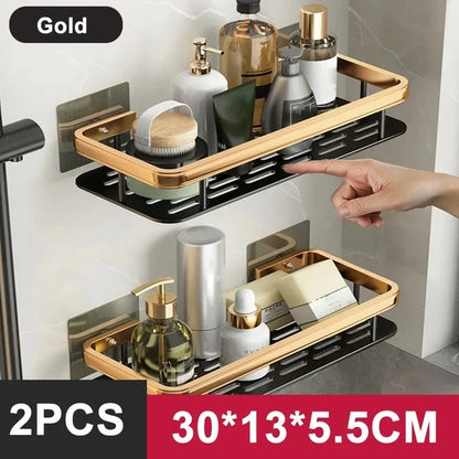 Aluminum Alloy Bathroom & Kitchen Shelf – No-Drill Shampoo & Storage Rack