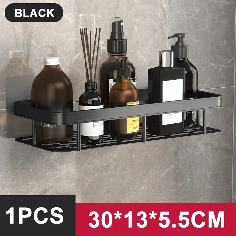 Aluminum Alloy Bathroom & Kitchen Shelf – No-Drill Shampoo & Storage Rack