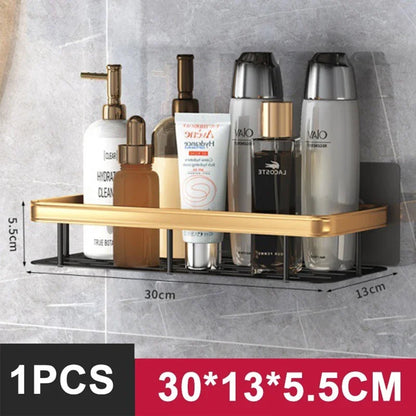 Aluminum Alloy Bathroom & Kitchen Shelf – No-Drill Shampoo & Storage Rack