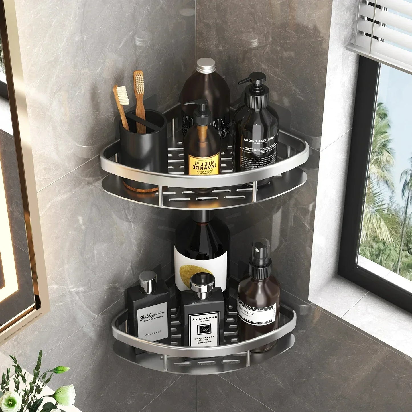 Aluminum Alloy Bathroom & Kitchen Shelf – No-Drill Shampoo & Storage Rack