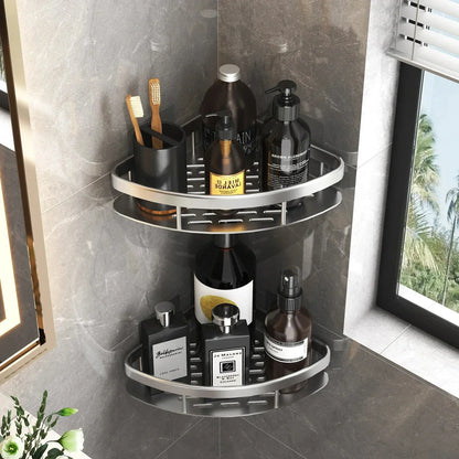 Aluminum Alloy Bathroom & Kitchen Shelf – No-Drill Shampoo & Storage Rack