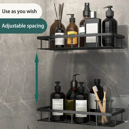 Aluminum Alloy Bathroom & Kitchen Shelf – No-Drill Shampoo & Storage Rack