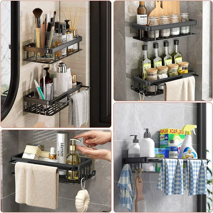 Aluminum Alloy Bathroom & Kitchen Shelf – No-Drill Shampoo & Storage Rack