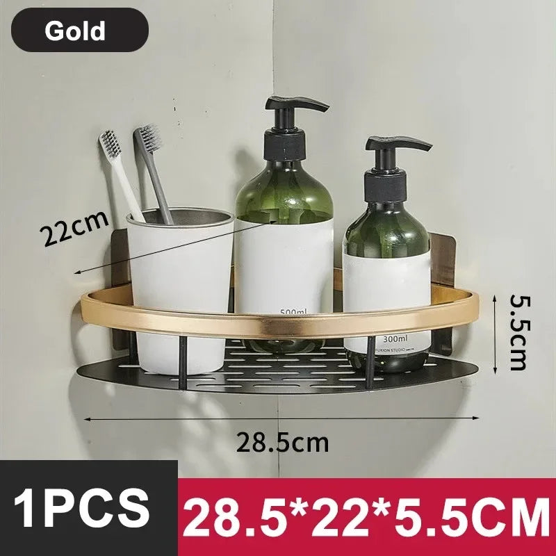Aluminum Alloy Bathroom & Kitchen Shelf – No-Drill Shampoo & Storage Rack