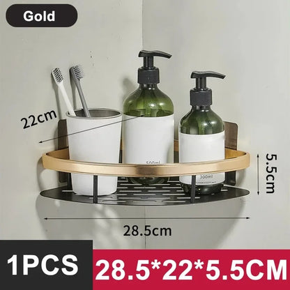 Aluminum Alloy Bathroom & Kitchen Shelf – No-Drill Shampoo & Storage Rack