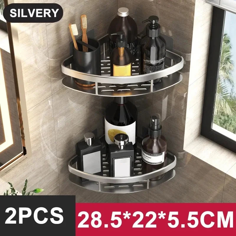 Aluminum Alloy Bathroom & Kitchen Shelf – No-Drill Shampoo & Storage Rack