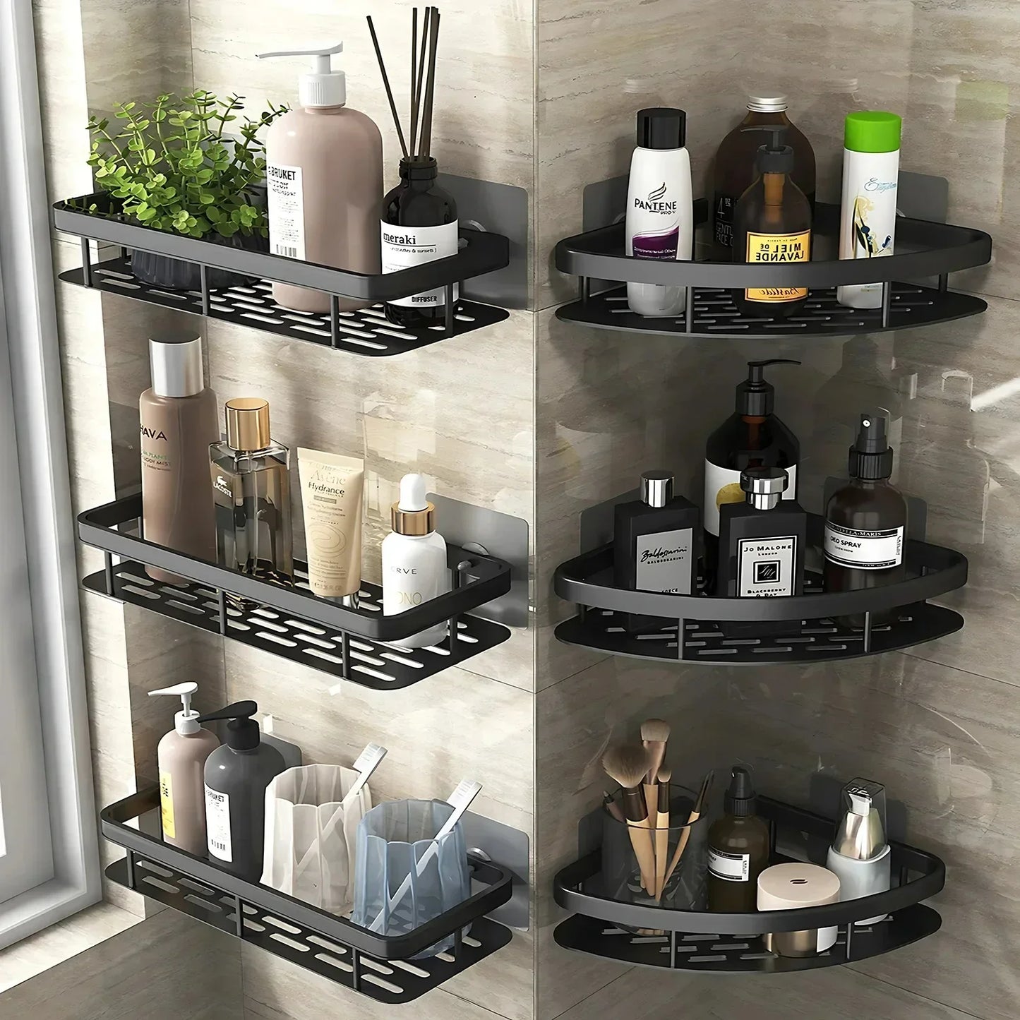 Aluminum Alloy Bathroom & Kitchen Shelf – No-Drill Shampoo & Storage Rack