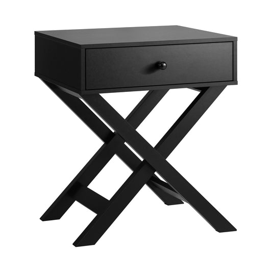 Bedside Table with Wooden Frame Cross Base Black - Buy Online at Bargain Bay Australia