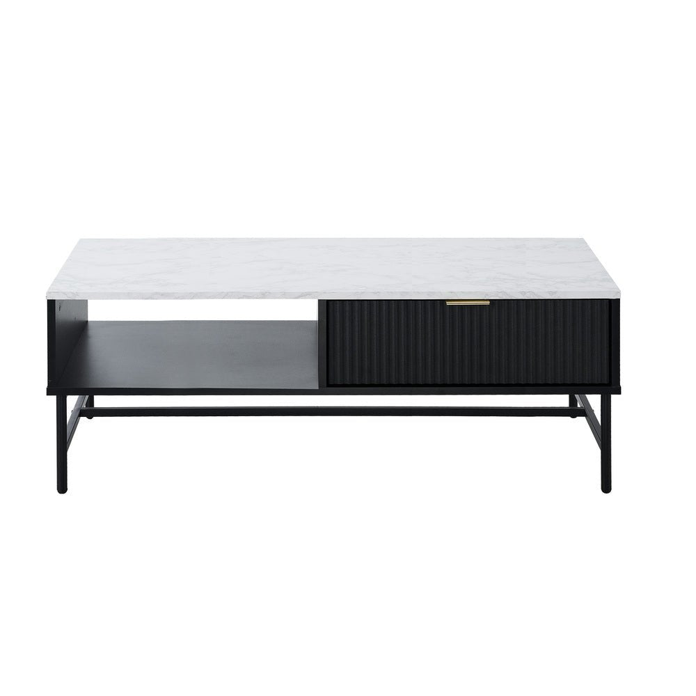 Black and White Sofa End Coffee Table with 1 Drawer and Open Shelf - Buy Online at Bargain Bay Australia