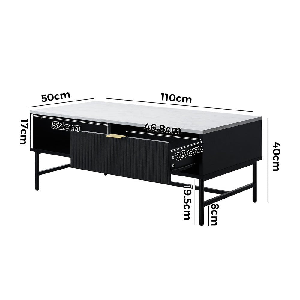 Black and White Sofa End Coffee Table with 1 Drawer and Open Shelf - Buy Online at Bargain Bay Australia