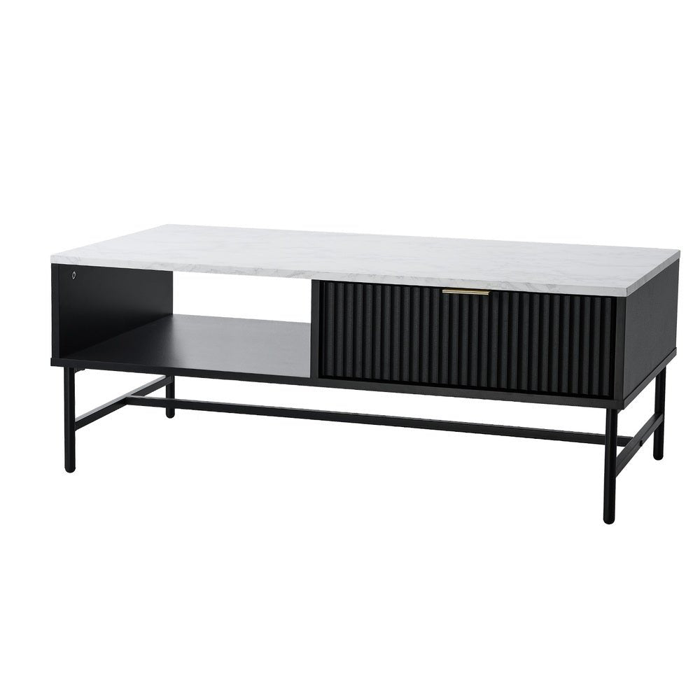 Black and White Sofa End Coffee Table with 1 Drawer and Open Shelf - Buy Online at Bargain Bay Australia