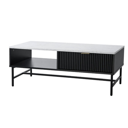 Black and White Sofa End Coffee Table with 1 Drawer and Open Shelf - Buy Online at Bargain Bay Australia