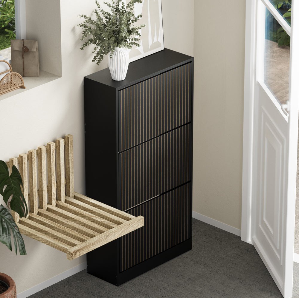 Black Shoe Rack Storage Cabinet with 3 Compartments - Buy Online at Bargain Bay Australia