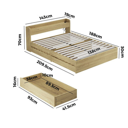 Double Bed Frame with Two Drawers and Charging Ports - Buy Online at Bargain Bay Australia