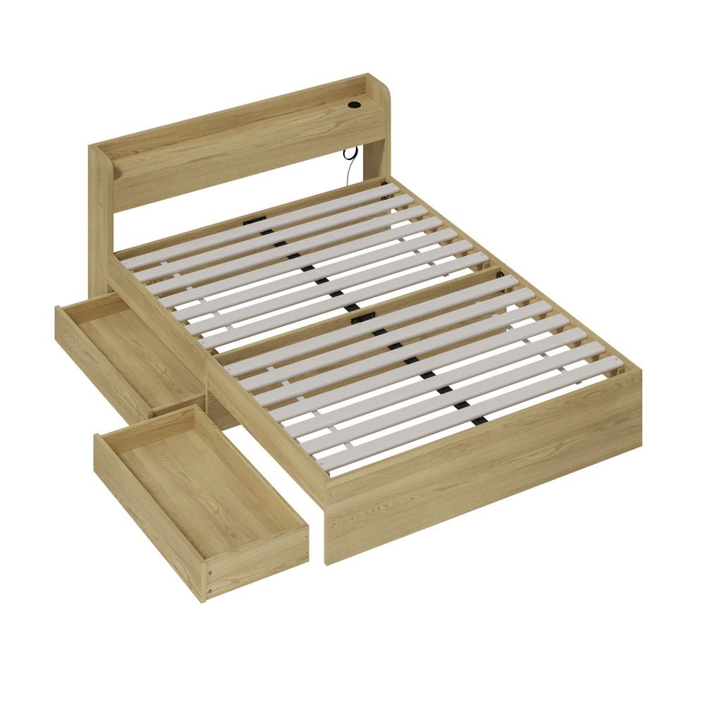 Double Bed Frame with Two Drawers and Charging Ports - Buy Online at Bargain Bay Australia