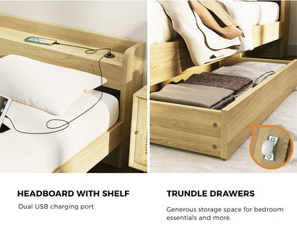 Double Bed Frame with Two Drawers and Charging Ports - Buy Online at Bargain Bay Australia