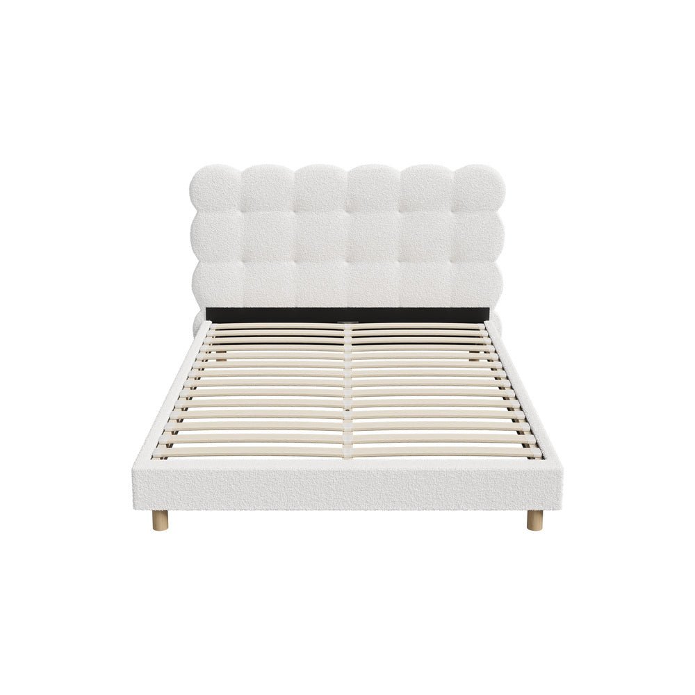 Double Bed Frame with White Boucle Fabric Tufted Bedhead - Buy Online at Bargain Bay Australia