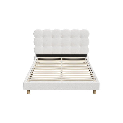 Double Bed Frame with White Boucle Fabric Tufted Bedhead - Buy Online at Bargain Bay Australia