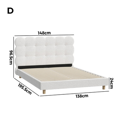 Double Bed Frame with White Boucle Fabric Tufted Bedhead - Buy Online at Bargain Bay Australia