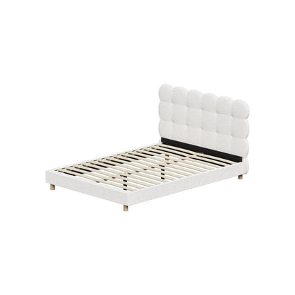 Double Bed Frame with White Boucle Fabric Tufted Bedhead - Buy Online at Bargain Bay Australia