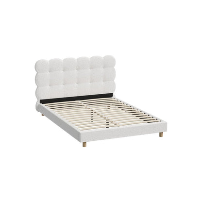 Double Bed Frame with White Boucle Fabric Tufted Bedhead - Buy Online at Bargain Bay Australia