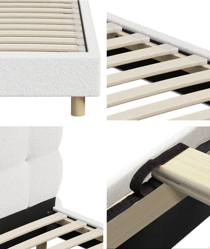 Double Bed Frame with White Boucle Fabric Tufted Bedhead - Buy Online at Bargain Bay Australia