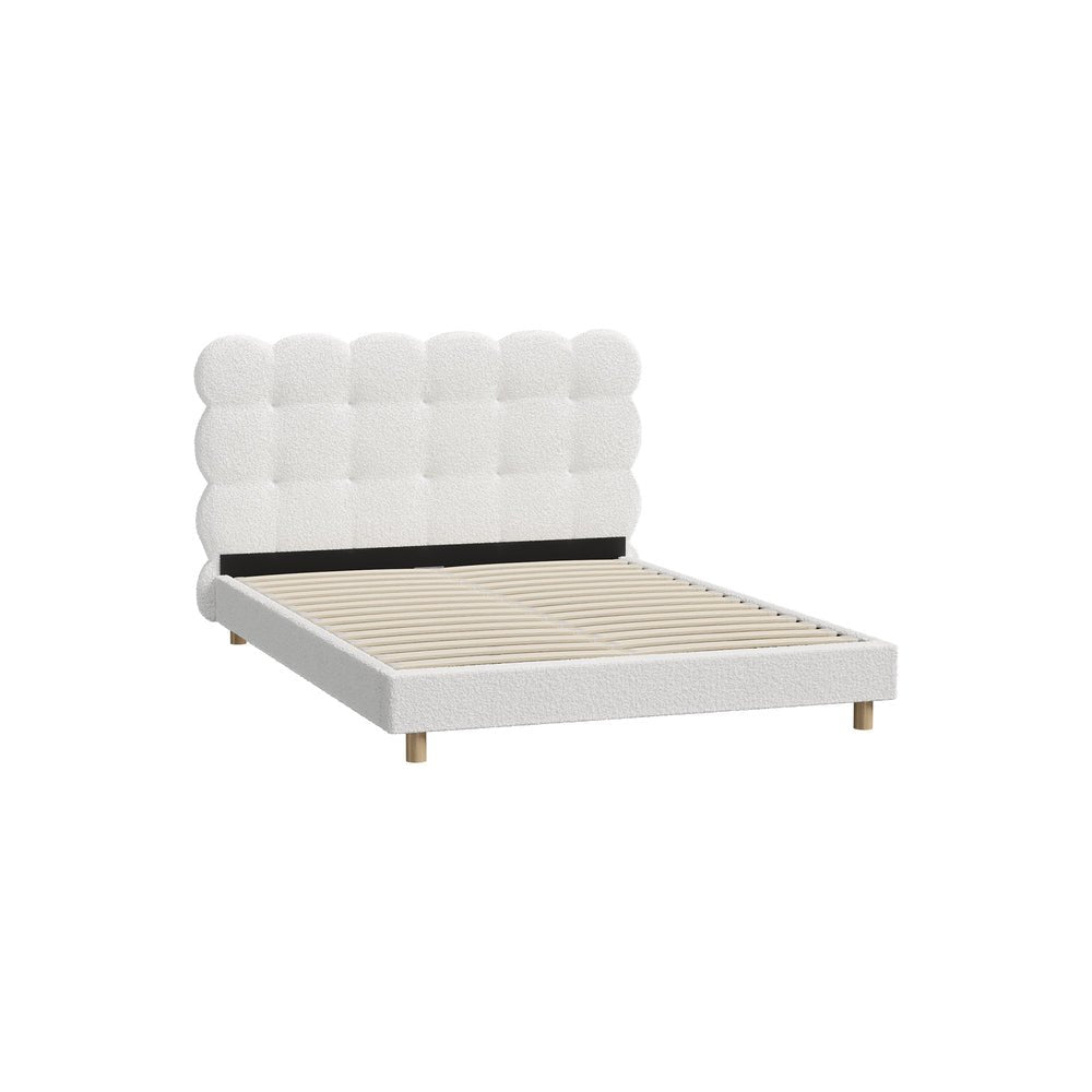 Double Bed Frame with White Boucle Fabric Tufted Bedhead - Buy Online at Bargain Bay Australia