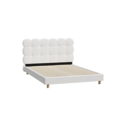 Double Bed Frame with White Boucle Fabric Tufted Bedhead - Buy Online at Bargain Bay Australia