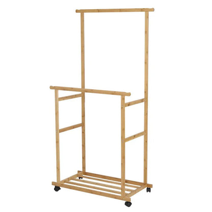Double - Rail Bamboo Clothes Rack High Low Hanging Rod Organizer - Buy Online at Bargain Bay Australia