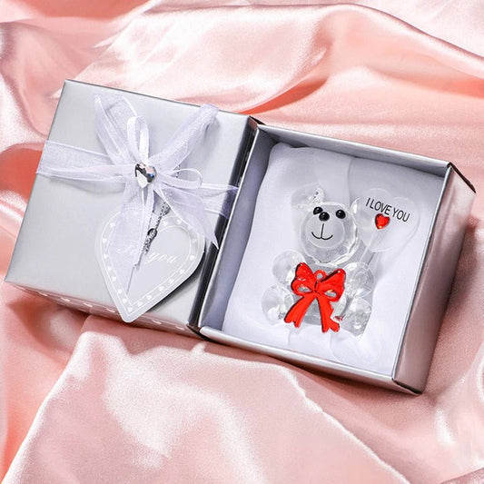 “I Love You” Crystal Bear with Rose Flowers – Valentine’s Day Gift - Buy Online at Bargain Bay Australia