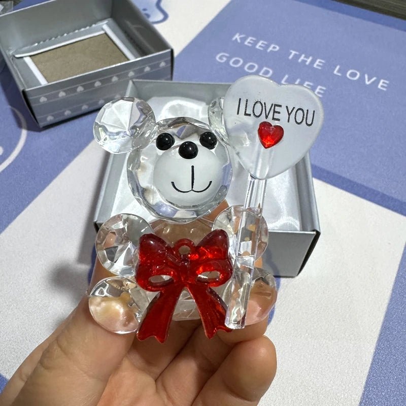 “I Love You” Crystal Bear with Rose Flowers – Valentine’s Day Gift - Buy Online at Bargain Bay Australia