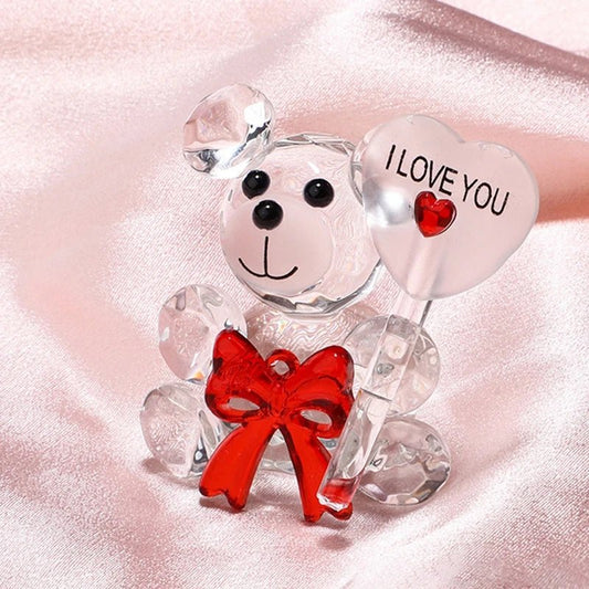 “I Love You” Crystal Bear with Rose Flowers – Valentine’s Day Gift - Buy Online at Bargain Bay Australia
