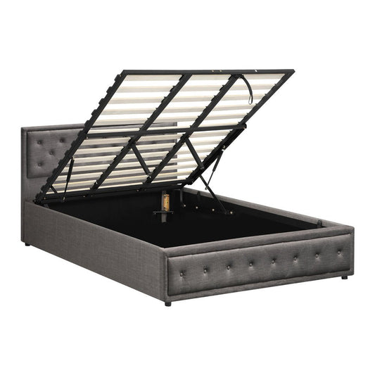 King Bed Frame with Gas Lift Storage Base Grey - Buy Online at Bargain Bay Australia