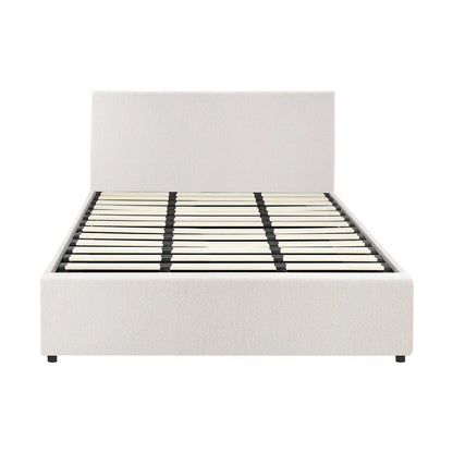King Bed Frame with Gas Lift Storage Base White Boucle - Buy Online at Bargain Bay Australia
