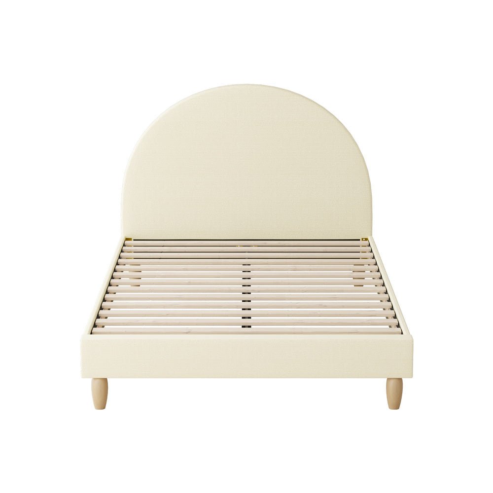 King Single Bed Frame with Arched Bedhead Beige Fabric - Buy Online at Bargain Bay Australia