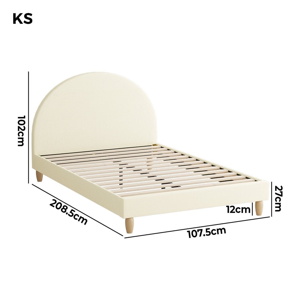 King Single Bed Frame with Arched Bedhead Beige Fabric - Buy Online at Bargain Bay Australia