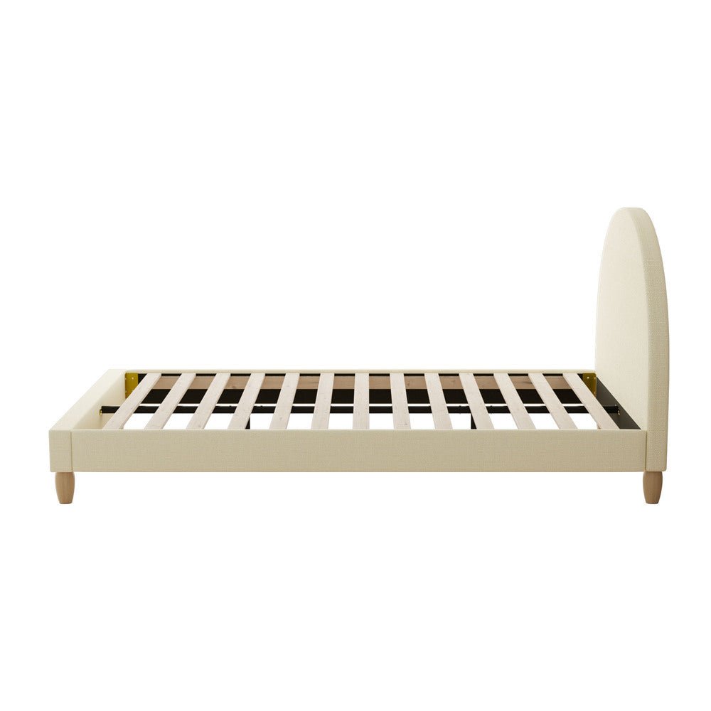 King Single Bed Frame with Arched Bedhead Beige Fabric - Buy Online at Bargain Bay Australia