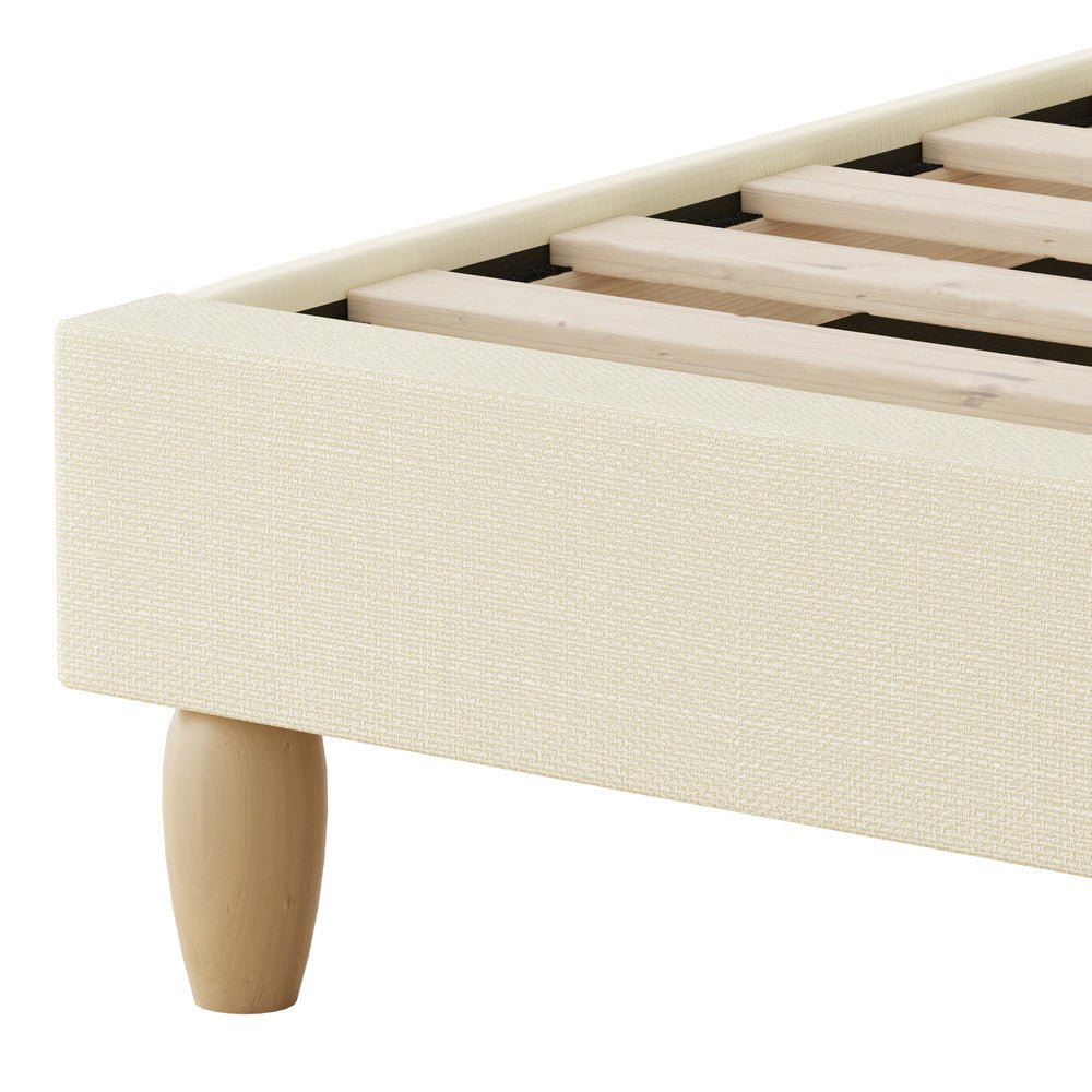 King Single Bed Frame with Arched Bedhead Beige Fabric - Buy Online at Bargain Bay Australia