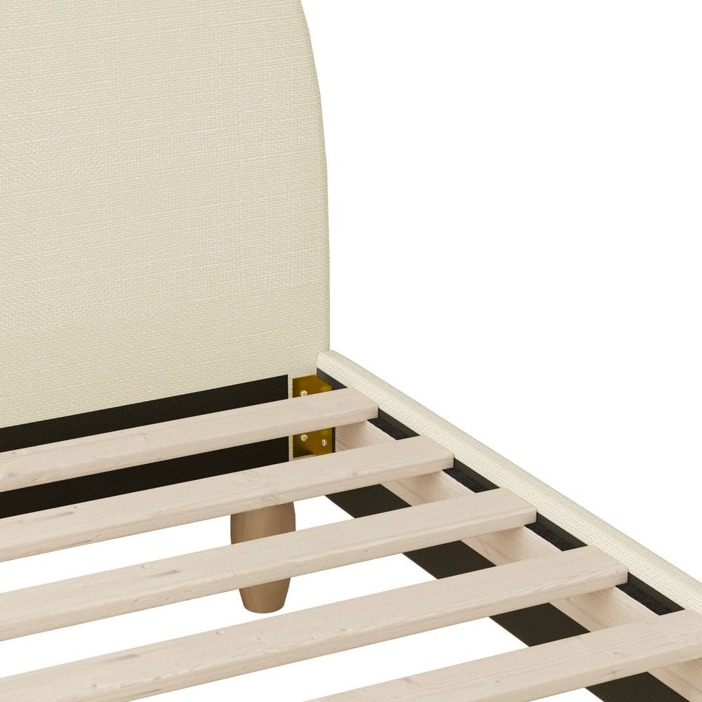 King Single Bed Frame with Arched Bedhead Beige Fabric - Buy Online at Bargain Bay Australia